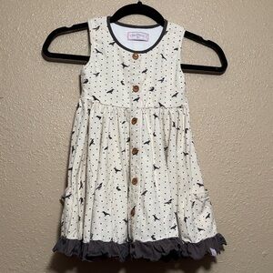 SweetHoney Cream and Gray Bird Print Dress